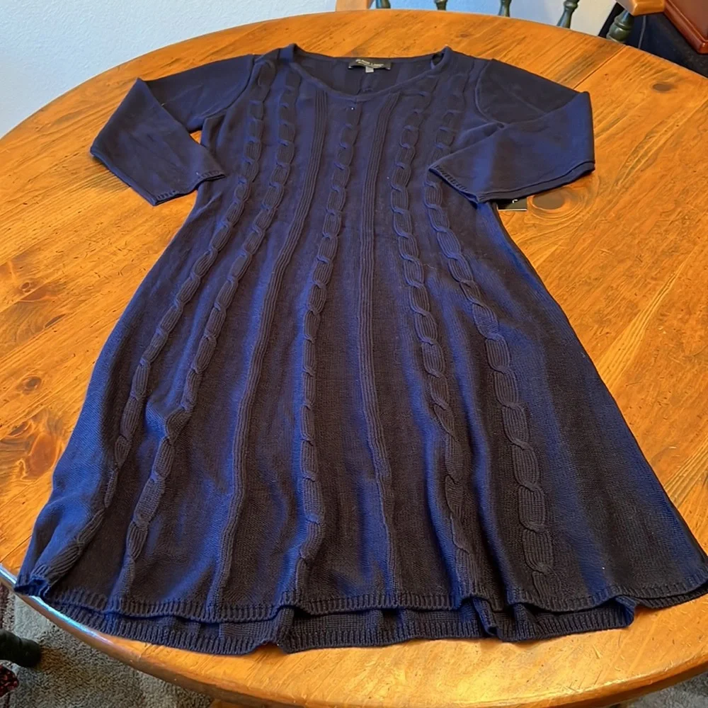 NWT Black Label by Evan Picone Navy Blue Long Sleeve Knitted Sweater Dress Large - Picture 2 of 13
